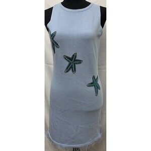 Blue Starfish Dress Womens S Fringe Hem Mermaid Cruise Vacation Mini Sundress